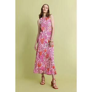 Fifteen Twenty Dani Dress Floral Print Sleeveless Jewel Neck Maxi Pink White XL